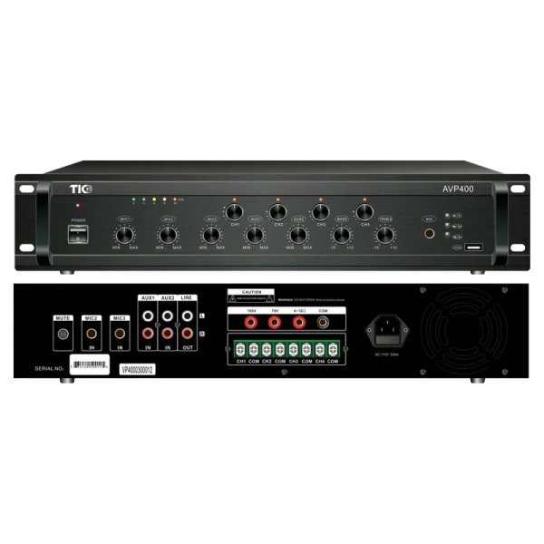 AVP400 380W 4-ZONE 70V/100V/4-16Ω COMMERCIAL MIXER AMPLIFIER