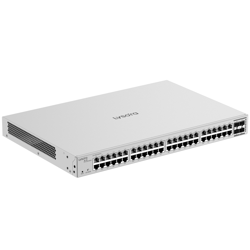 LS2-48GT4SFP-P-Angle2 LS2-48GT4SFP-P 48-Port Layer 2 Managed PoE Switch with 370 W PoE Budget Angle2