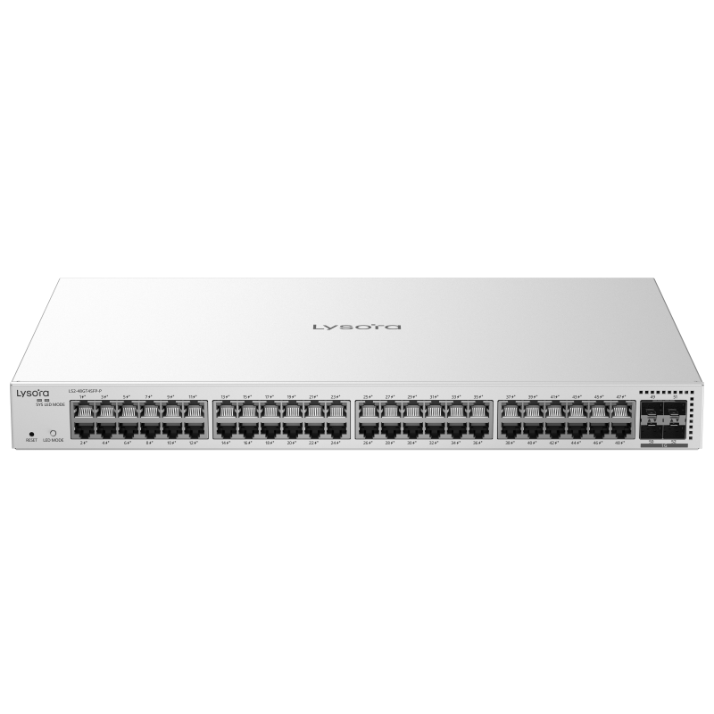 LS2-48GT4SFP-P-Front1 LS2-48GT4SFP-P 48-Port Layer 2 Managed PoE Switch with 370 W PoE Budget